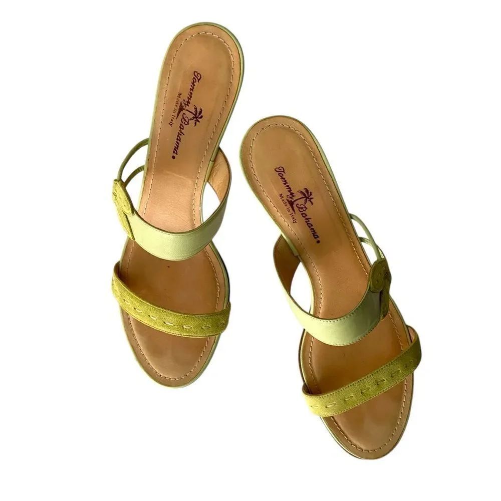Tommy Bahama Green Kitten Heels Sandals Made in Italy in Size 9M
